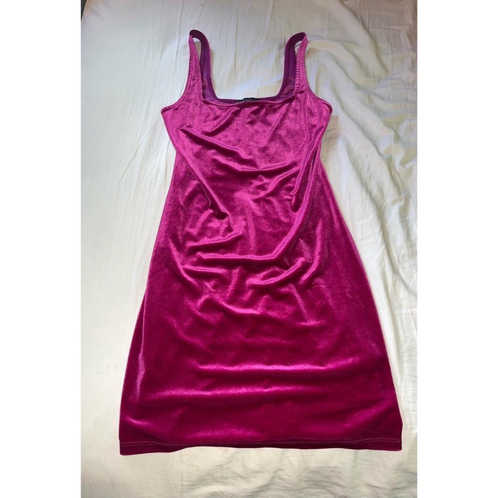 Pink/magenta velvet mini dress from Urban Outfitters